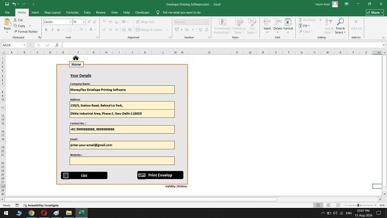 Envelope Software Home page